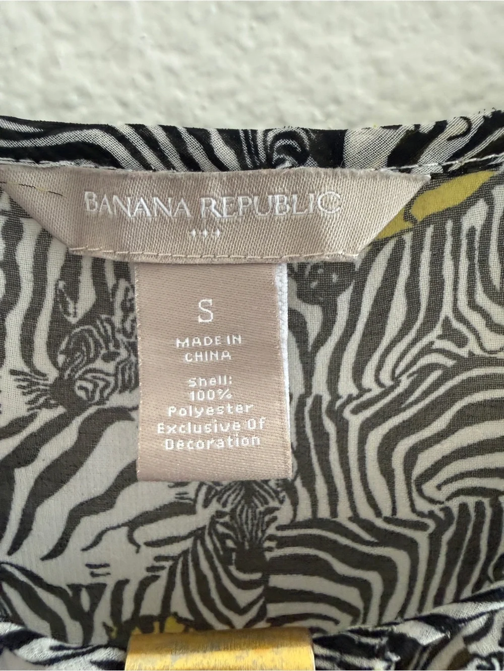 Banana Republic Sheer Zebra Print Long Sleeve with Front Cut Out Gold Bar